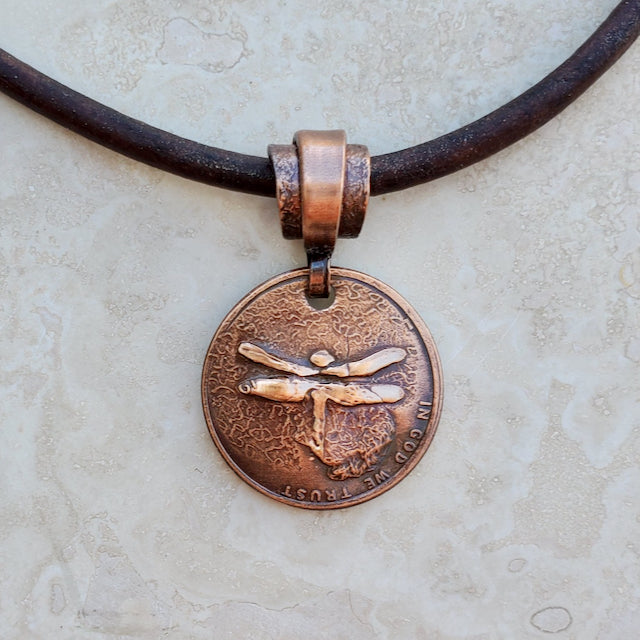 Pressed Copper Penny Dragonfly Necklace