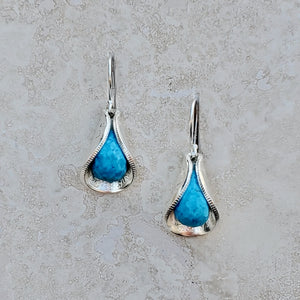 Faceted Blue Turquoise Silver Dime Petal Earrings