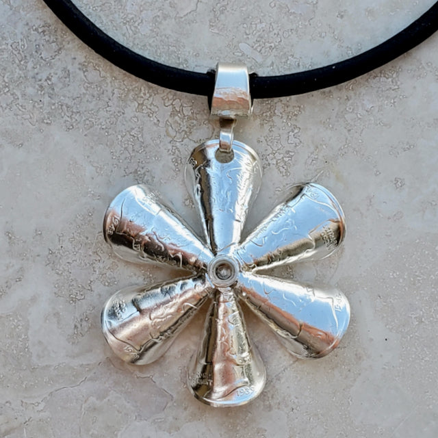 Silver Dime Flower Blossom Necklace