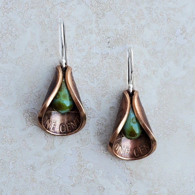 Copper Penny Petal Earrings with Czech Glass