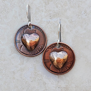 Pressed Copper Penny Heart Earrings