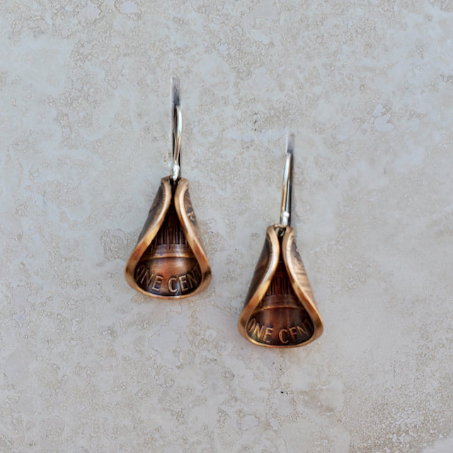 Copper Penny Flower Petal Earrings