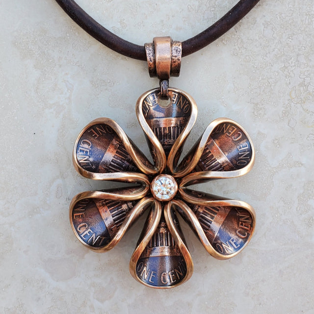 Copper Penny Blossom with Cubic Zirconia