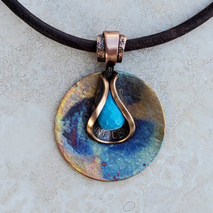 Turquoise Penny Petal Necklace on Colorful Disc