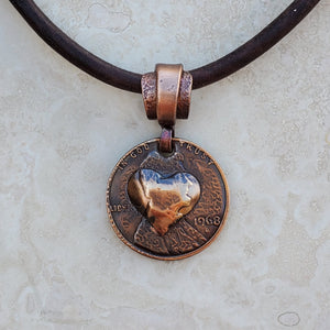 Pressed Copper Penny Heart Necklace