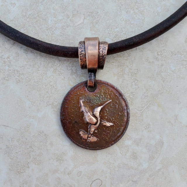 Pressed Copper Penny Hummingbird Necklace