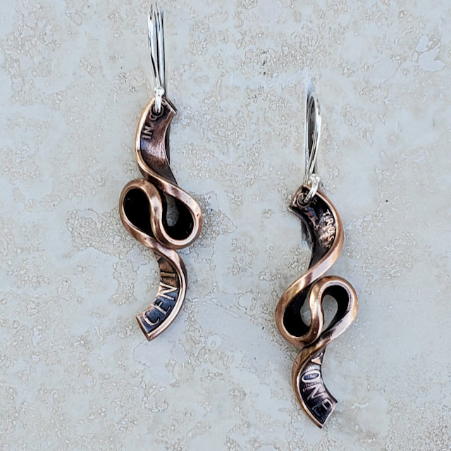 Copper Penny Ribbon Swirl Earrings