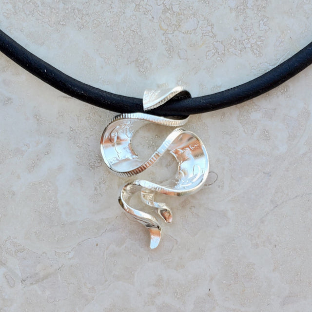 Silver Coin Ribbon Swirl Slide Necklace