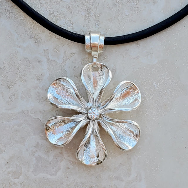 Silver Dime Flower Blossom Necklace